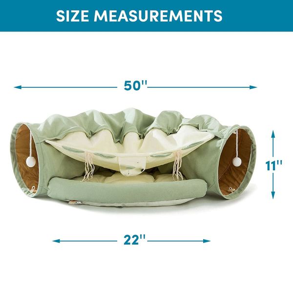 Cat Tunnel for Indoor Cats Tube with Collapsible Washable Cat Bed,Premium Cat Toy for Small Medium Large Cat-Green