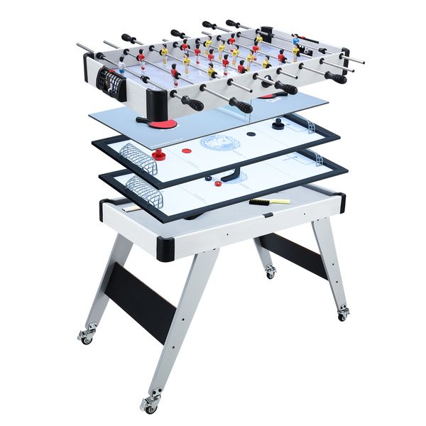 5 IN 1 Gaming Desk Pool Table Tennis Foosball Soccer Ice Hockey Mini Billiard Game Set Tabletop Sport Party Entertainment