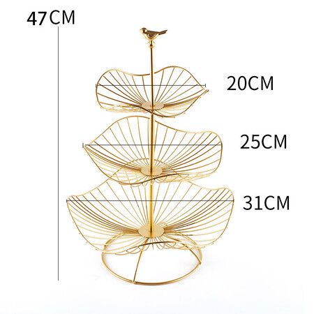 Metal 3-Tier Fruit Basket Holder Decorative Fruit Bowl Stand (Gold)