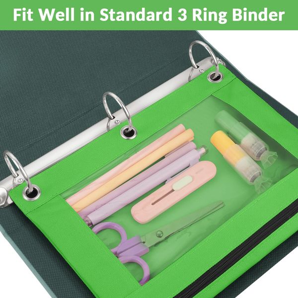 Pencil Pouch for 3 Ring Binder,Binder Pencil Pouch with Clear Window Pencil Bags with Zipper & Reinforced Grommets,Pencil Case for Binder (2 Pack Sky Blue & Green)