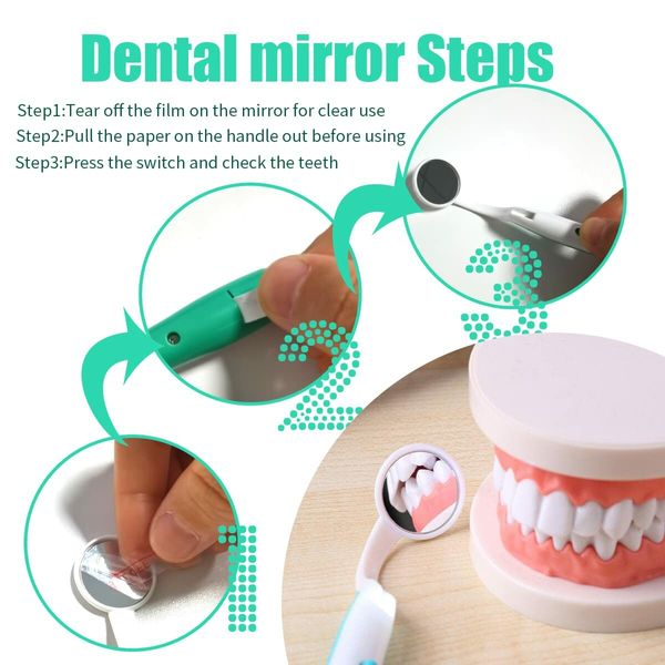 2 Pcs Dental Mirror with Light Tool LED Lighted Teeth Inspection Mirror Anti Fog (Green)