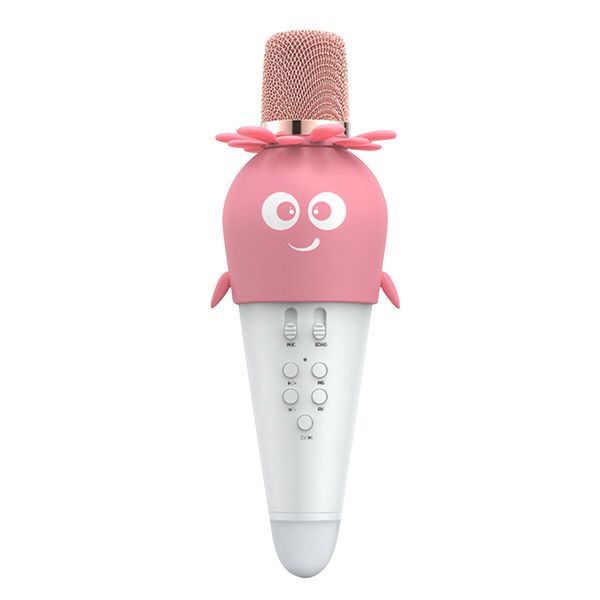 Microphone with Bluetooth Speaker  Flower Carrot Karaoke for Children Gift LED Voice Modulation Pairing with Smartphone Color Pink