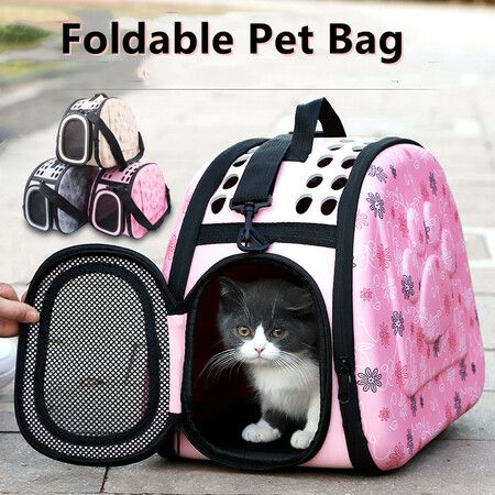 Foldable Pet Dog Carrier Cage Collapsible Travel Kennel Outdoor Shoulder Bag for Puppy Dog Cat (M,Pink)