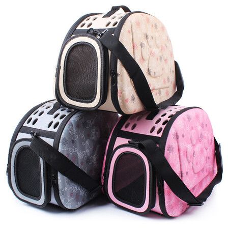 Foldable Pet Dog Carrier Cage Collapsible Travel Kennel Outdoor Shoulder Bag for Puppy Dog Cat (M,Pink)