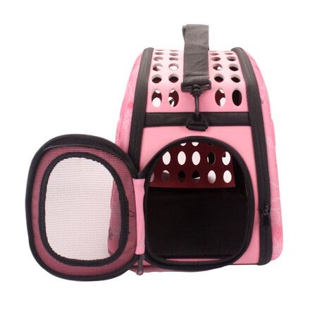 Foldable Pet Dog Carrier Cage Collapsible Travel Kennel Outdoor Shoulder Bag for Puppy Dog Cat (M,Pink)