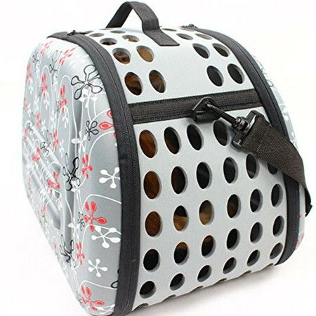 Foldable Pet Dog Carrier Cage Collapsible Travel Kennel Outdoor Shoulder Bag for Puppy Dog Cat (M,Grey)