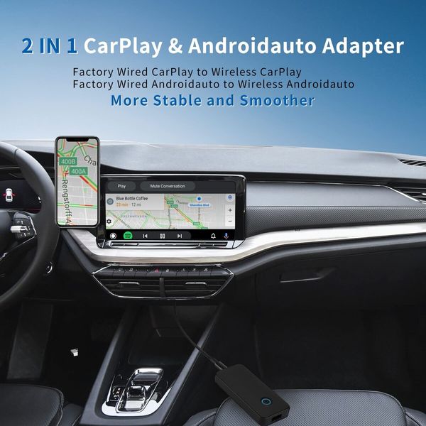 Wireless Carplay Adapter & Android Auto Wireless Adapter 2in1 2023 Independent Dual System Plug & Play 5.8GHz WiFi Stable Connection Online Update for Apple iOS 10/Android 11 or Above