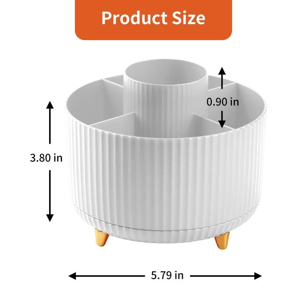 Desk Pencil Pen Holder,5 Slots 360°Degree Rotating Pencil Pen Organizers for Desk,Desktop Storage Stationery Supplies Organizer,Cute Pencil Cup Pot for Office,School,Home,Art Supply (White)