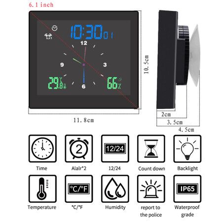 Bathroom Digital Wall Timer Clock for Countertop Wall Cooking Black Waterproof Kitchen Bathroom Wall Decoration Color Black