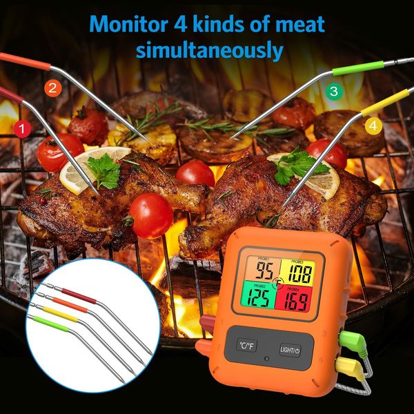 Wireless Meat Thermometer for Grilling and Smoking Food Cooking Candy Thermometer with 4 Meat Probes 500FT Outside Grill for Beef Turkey