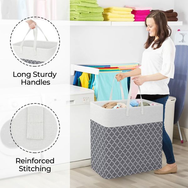 Laundry Basket Hamper Large Collapsible Laundry Hamper with Easy Carry Handles,Freestanding Clothes Hampers for Laundry,Bedroom,Dorm,Clothes,Towels,Toys (100L,Clover Grey)