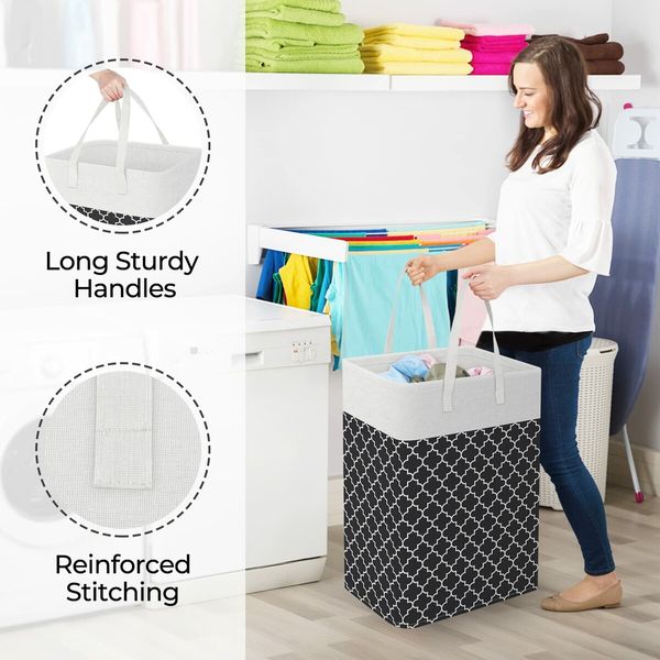 Laundry Basket Hamper Large Collapsible Laundry Hamper with Easy Carry Handles,Freestanding Clothes Hampers for Laundry,Bedroom,Dorm,Clothes,Towels,Toys (75L,Clover Black)