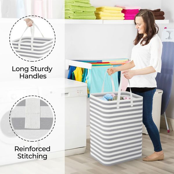 Laundry Basket Hamper Large Collapsible Laundry Hamper with Easy Carry Handles,Freestanding Clothes Hampers for Laundry,Bedroom,Dorm,Clothes,Towels,Toys (75L,Grey)