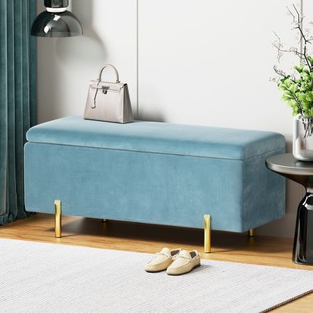 Artiss Storage Ottoman Blanket Box 101cm Velvet Blue