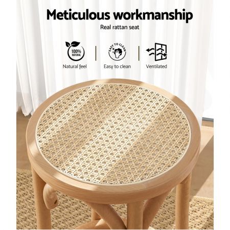 Artiss 2x Bar Stoosl Rattan Seat Wooden