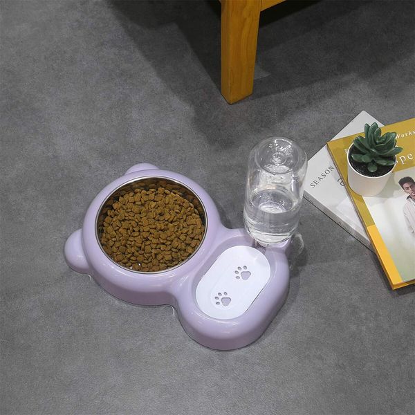 Dog Cat Bowls Pet Water Food Bowl Set with Auto Dispenser Bottle Detachable for Small Dogs Cats Rabbit-Purple