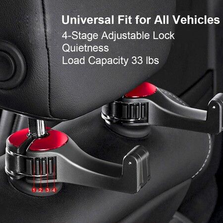 2 Pack Car Headrest Hidden Hook 2 in 1 Car Seat Hooks with Phone Holder for Purse, Backpacks,Toys, Bottle Storage Organizer (Red)