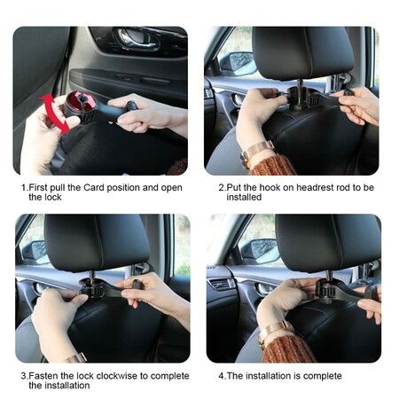 2 Pack Car Headrest Hidden Hook 2 in 1 Car Seat Hooks with Phone Holder for Purse, Backpacks,Toys, Bottle Storage Organizer (Red)