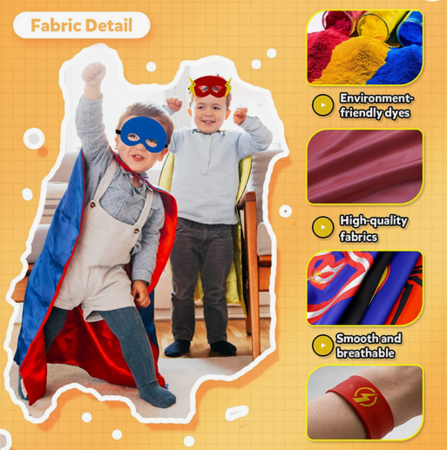 Superhero Capes Set and Wristbands Kids Costumes Halloween Christmas Cosplay Dress Up Gift for Boys Girls(5PCS)