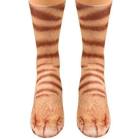 Two Pairs Animal Paws Socks - Funny 4D Animal Socks Crazy Cat Tiger Dog Paw Crew Socks Printed Socks Animal Socks For Gifts Orange Cat