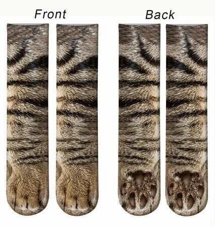 Two Pairs Animal Paws Socks - Funny 3D Animal Socks Crazy Cat Tiger Dog Paw Crew Socks Printed Socks Animal Socks For Gifts Cat