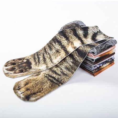 Two Pairs Animal Paws Socks - Funny 3D Animal Socks Crazy Cat Tiger Dog Paw Crew Socks Printed Socks Animal Socks For Gifts Cat