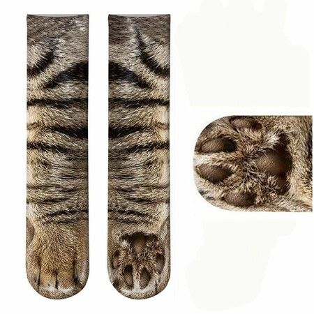 Two Pairs Animal Paws Socks - Funny 3D Animal Socks Crazy Cat Tiger Dog Paw Crew Socks Printed Socks Animal Socks For Gifts Cat