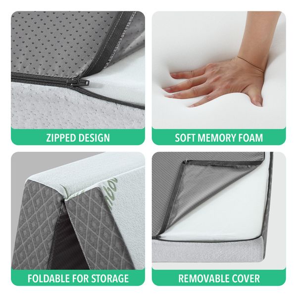 Foldable Foam Mattress Cot Trifold Sofa Bed Extra Thick Sleeping Floor Mat Portable Camping Travel Cushion Bamboo Cover