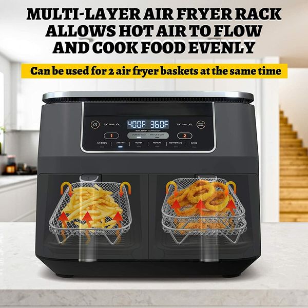 Air Fryer Rack for Ninja Dual Air Fryer, 3pcs Layered Dehydrator Racks Stainless Steel Grilling Rack