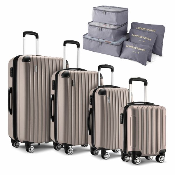 4 Piece Luggage Set Suitcase Carry On Traveller Bags Hard Shell Trolley Checked Bag TSA Lock Lightweight Champagne