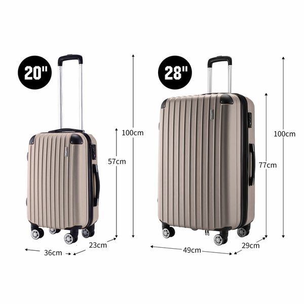 2 Piece Suitcases Luggage Set Carry On Travel Case Cabin Hard Shell Travelling Bags Hand Baggage Lightweight Rolling TSA Lock Champagne