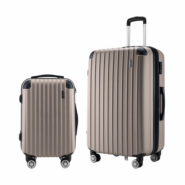 2 Piece Suitcases Luggage Set Carry On Travel Case Cabin Hard Shell Travelling Bags Hand Baggage Lightweight Rolling TSA Lock Champagne