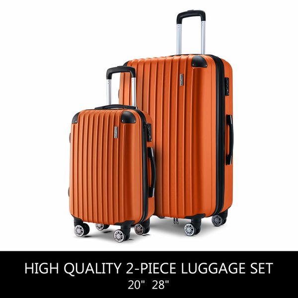 2 Piece Luggage Set Carry On Suitcases Travel Case Cabin Hard Shell Travelling Bags Hand Baggage Lightweight Rolling TSA Lock Orange