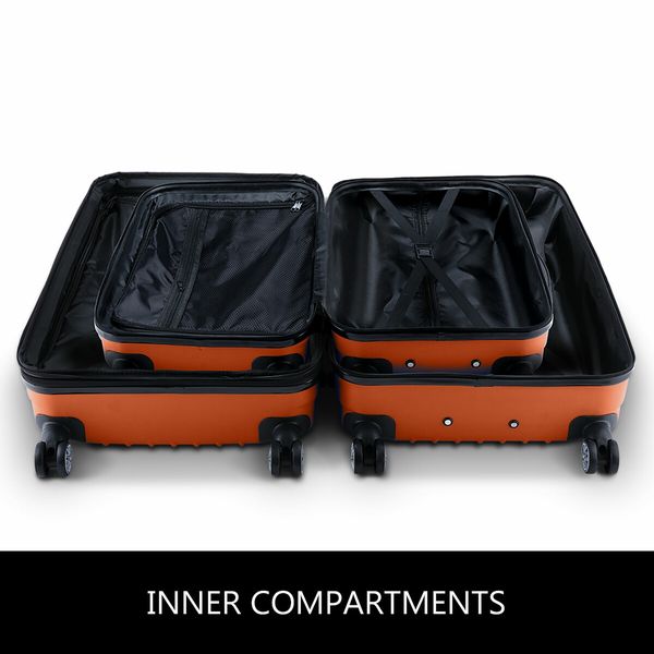 2 Piece Luggage Set Carry On Suitcases Travel Case Cabin Hard Shell Travelling Bags Hand Baggage Lightweight Rolling TSA Lock Orange