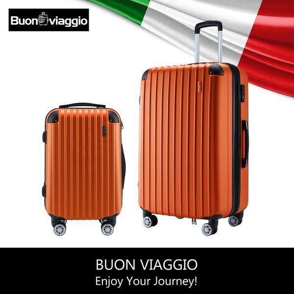 2 Piece Luggage Set Carry On Suitcases Travel Case Cabin Hard Shell Travelling Bags Hand Baggage Lightweight Rolling TSA Lock Orange