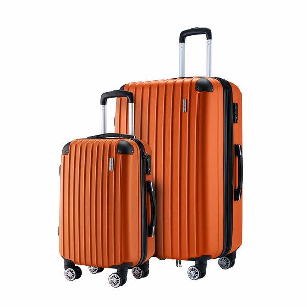 2 Piece Luggage Set Carry On Suitcases Travel Case Cabin Hard Shell Travelling Bags Hand Baggage Lightweight Rolling TSA Lock Orange