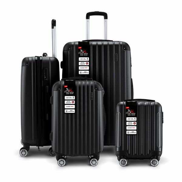 4 Piece Luggage Suitcase Set Carry On Traveller Bag Hard Shell TSA Lock Checked Trolley Rolling Lightweight Black