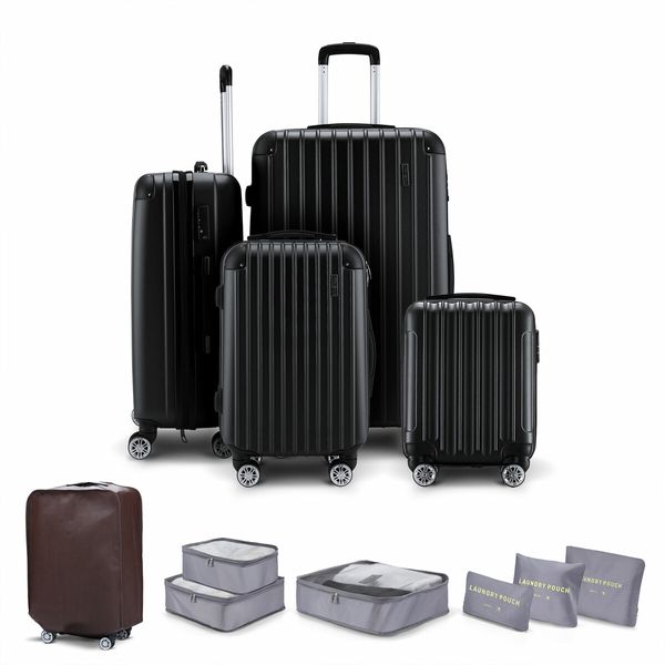 4 Piece Luggage Suitcase Set Carry On Traveller Bag Hard Shell TSA Lock Checked Trolley Rolling Lightweight Black