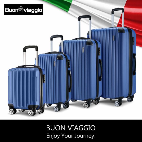 4 Piece Suitcase Set Carry On Luggage Traveller Bag Hard Shell TSA Lock Checked Trolley Rolling Lightweight Blue