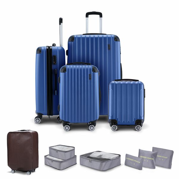 4 Piece Suitcase Set Carry On Luggage Traveller Bag Hard Shell TSA Lock Checked Trolley Rolling Lightweight Blue