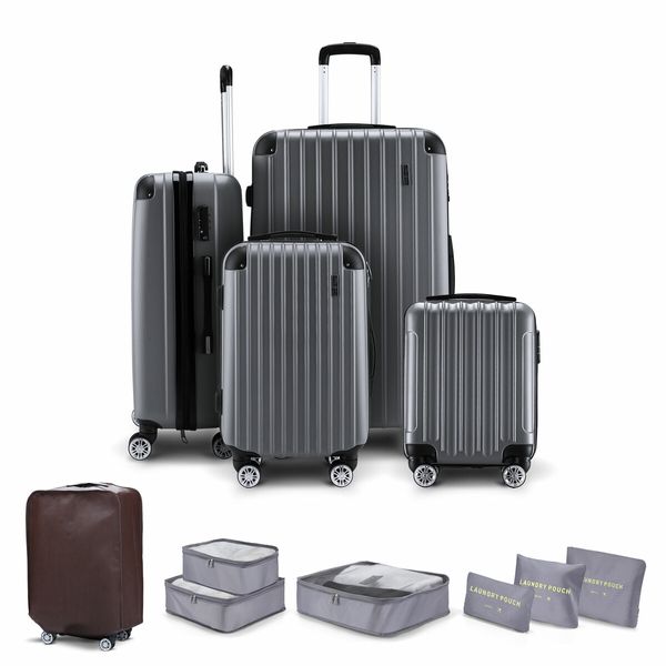 Luggage Travel Suitcase Set 4 Piece Carry On Traveller Checked Bag Hard Shell Lightweight Trolley TSA Lock Grey