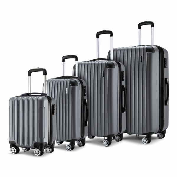 Luggage Travel Suitcase Set 4 Piece Carry On Traveller Checked Bag Hard Shell Lightweight Trolley TSA Lock Grey