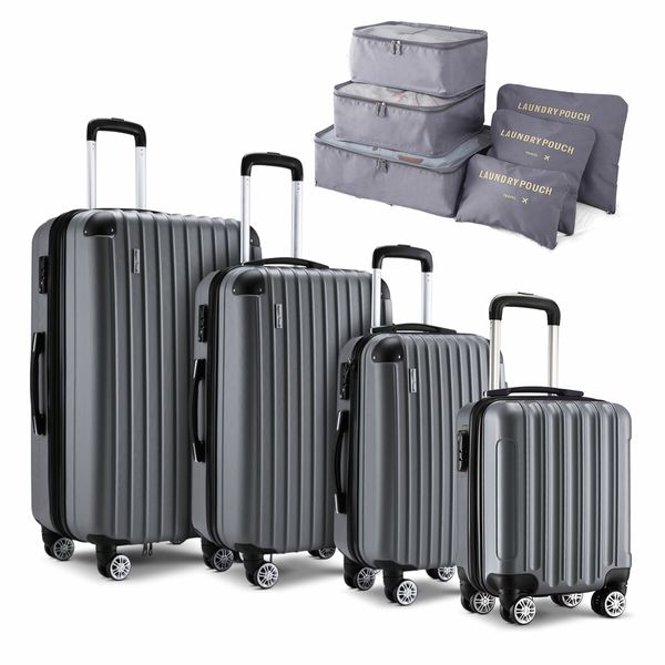 Luggage Travel Suitcase Set 4 Piece Carry On Traveller Checked Bag Hard Shell Lightweight Trolley TSA Lock Grey