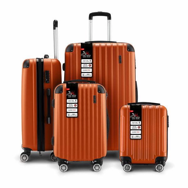 Luggage Suitcase Set 4 Piece Carry On Traveller Checked Bag Hard Shell Lightweight Rolling Trolley TSA Lock Orange