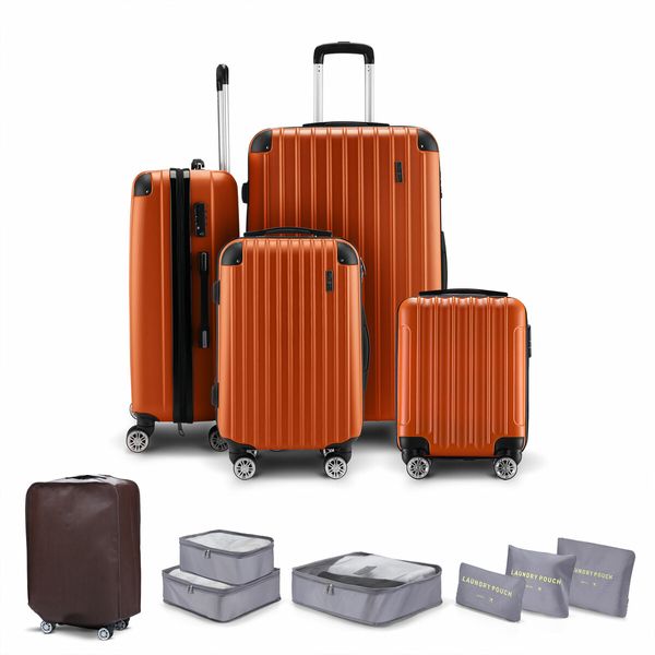 Luggage Suitcase Set 4 Piece Carry On Traveller Checked Bag Hard Shell Lightweight Rolling Trolley TSA Lock Orange