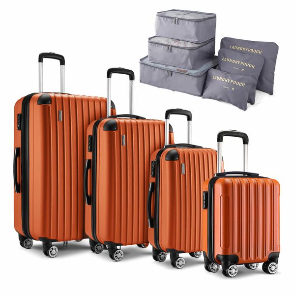 Luggage Suitcase Set 4 Piece Carry On Traveller Checked Bag Hard Shell Lightweight Rolling Trolley TSA Lock Orange