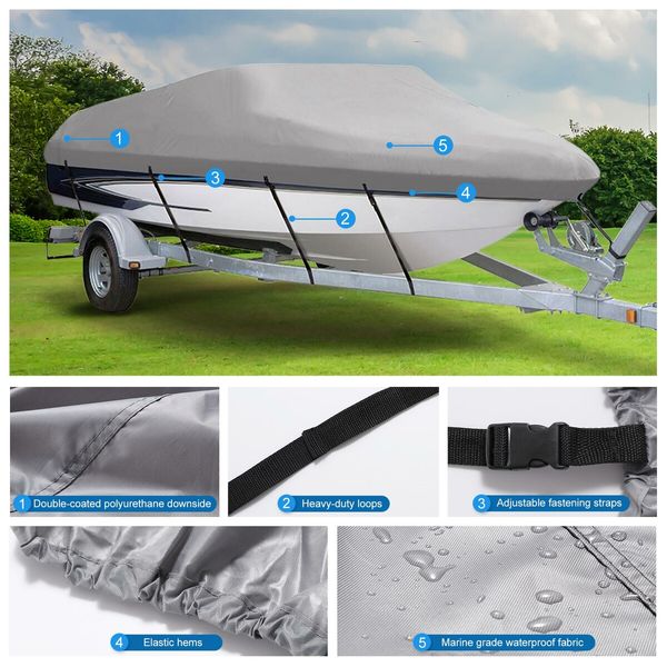 14-16ft Boat Cover Trailerable Waterproof Marine Grade Fabric 600D Protector Jumbo V-hull Fishing UV Resistant OGL