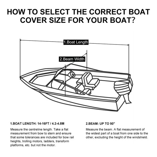 14-16ft Boat Cover Trailerable Waterproof Marine Grade Fabric 600D Protector Jumbo V-hull Fishing UV Resistant OGL