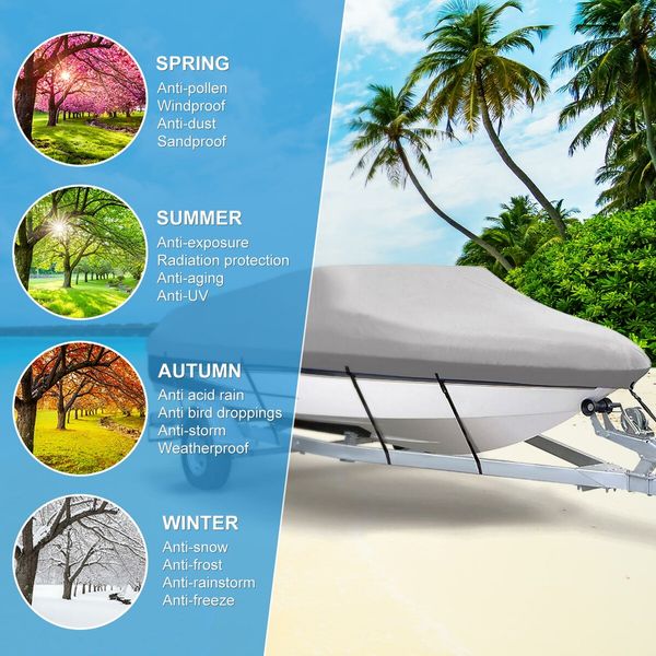 14-16ft Boat Cover Trailerable Waterproof Marine Grade Fabric 600D Protector Jumbo V-hull Fishing UV Resistant OGL