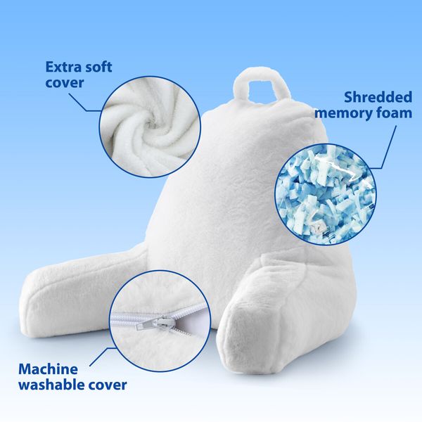 Sit Up Bed Pillow Set Reading Backrest Lounge Neck Support Husband Cushion Armrest Shredded Memory Foam Plush Fabric